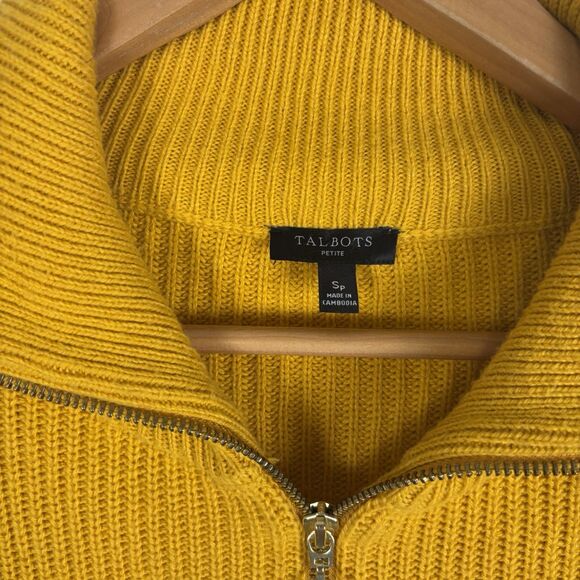 Talbots Womens SP Zip Shawl Collar Sweater Mustard Yellow Cotton Blend Pullover - Picture 4 of 7